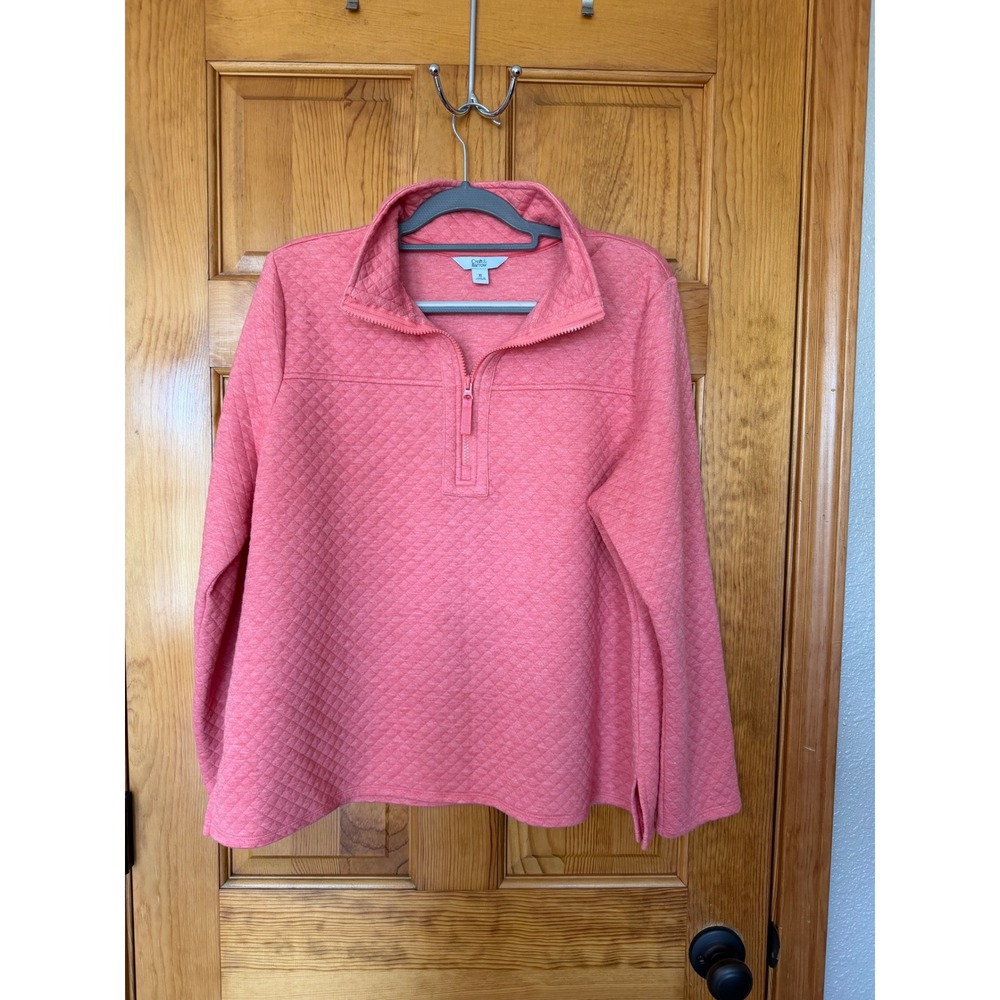 Croft & Barrow Womens XL Quilted Quarter Zip Pullover Coral Pink Heathered